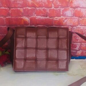 Brown Woven Vegan Leather Retro Crossbody Cassette  Bag
